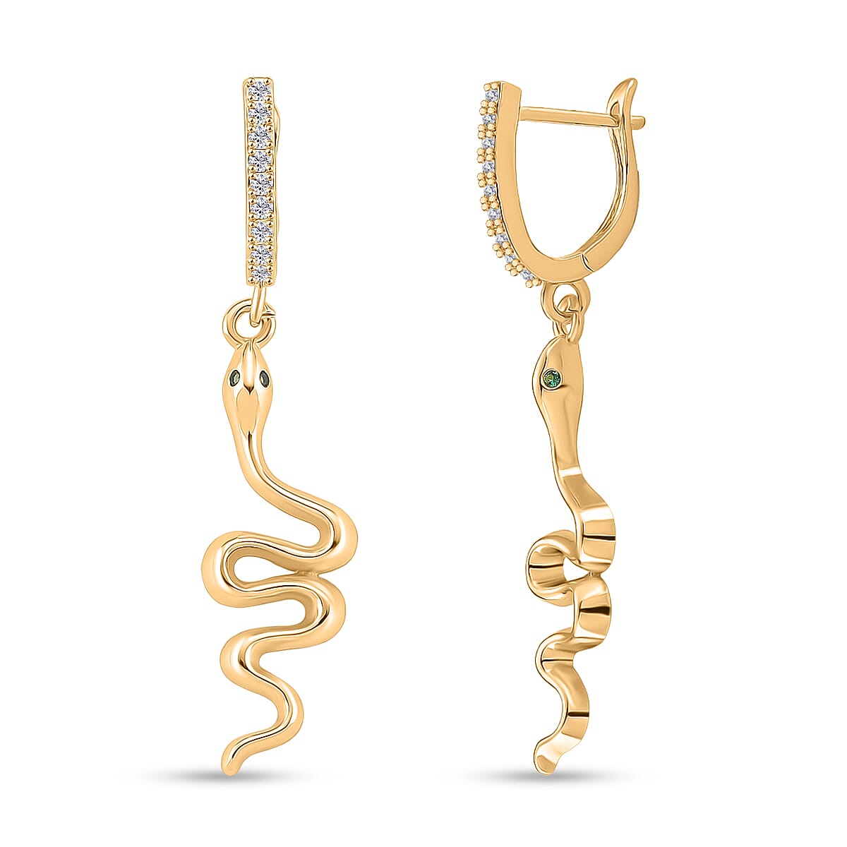 Biacco Collection - Austrian White Crystal Serpent Earrings with Clasp in Yellow Gold Plated