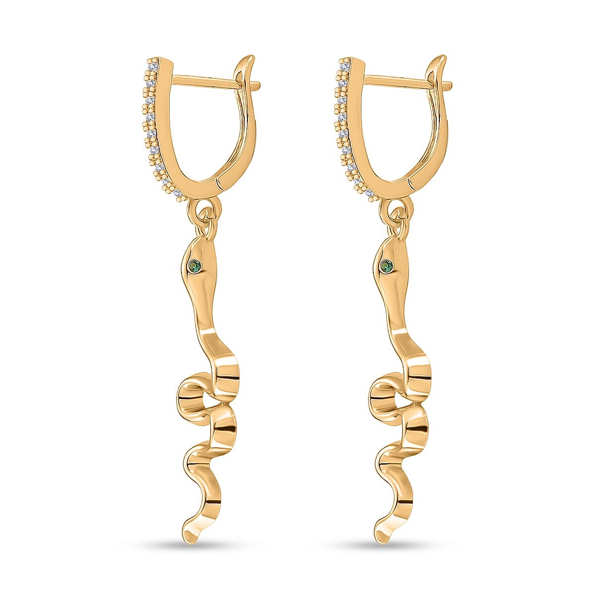 Biacco Collection - Austrian White Crystal Serpent Earrings with Clasp in Yellow Gold Plated