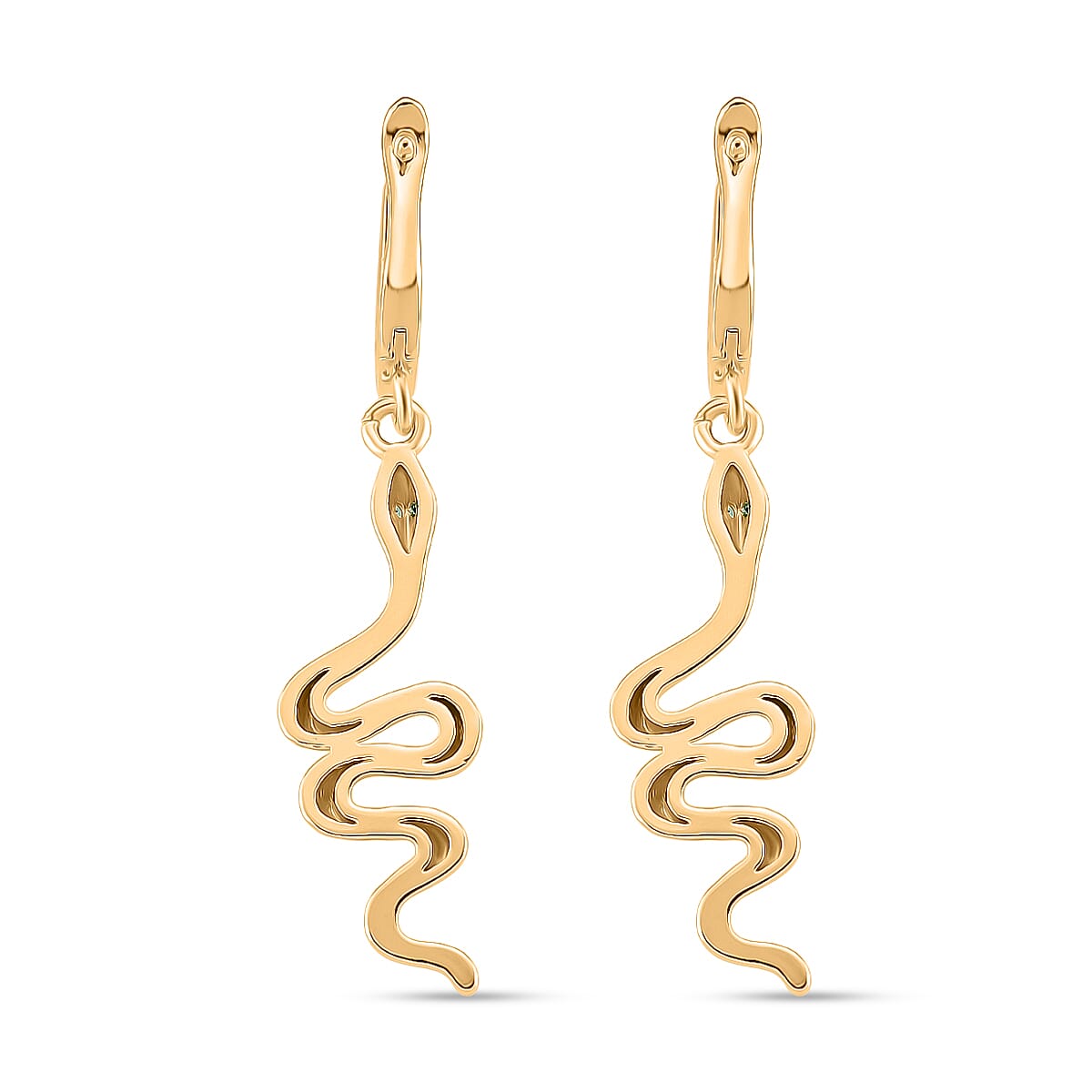 Biacco Collection - Austrian White Crystal Serpent Earrings with Clasp in Yellow Gold Plated