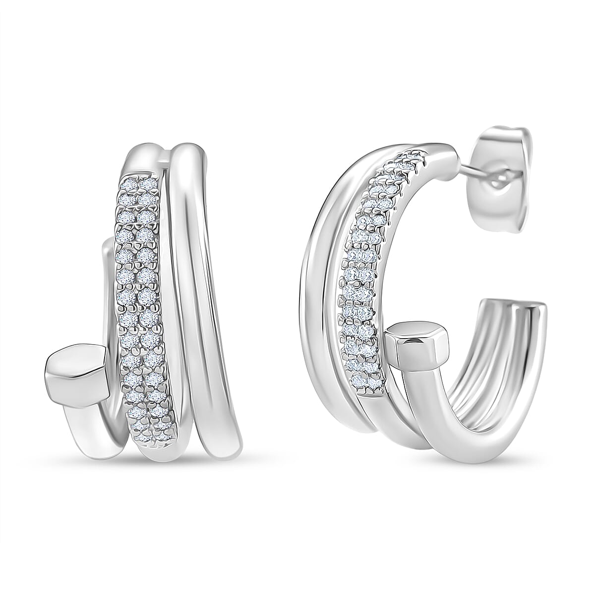 Boutique Closeout - Austrian White Crystal Earrings in Silver Plated