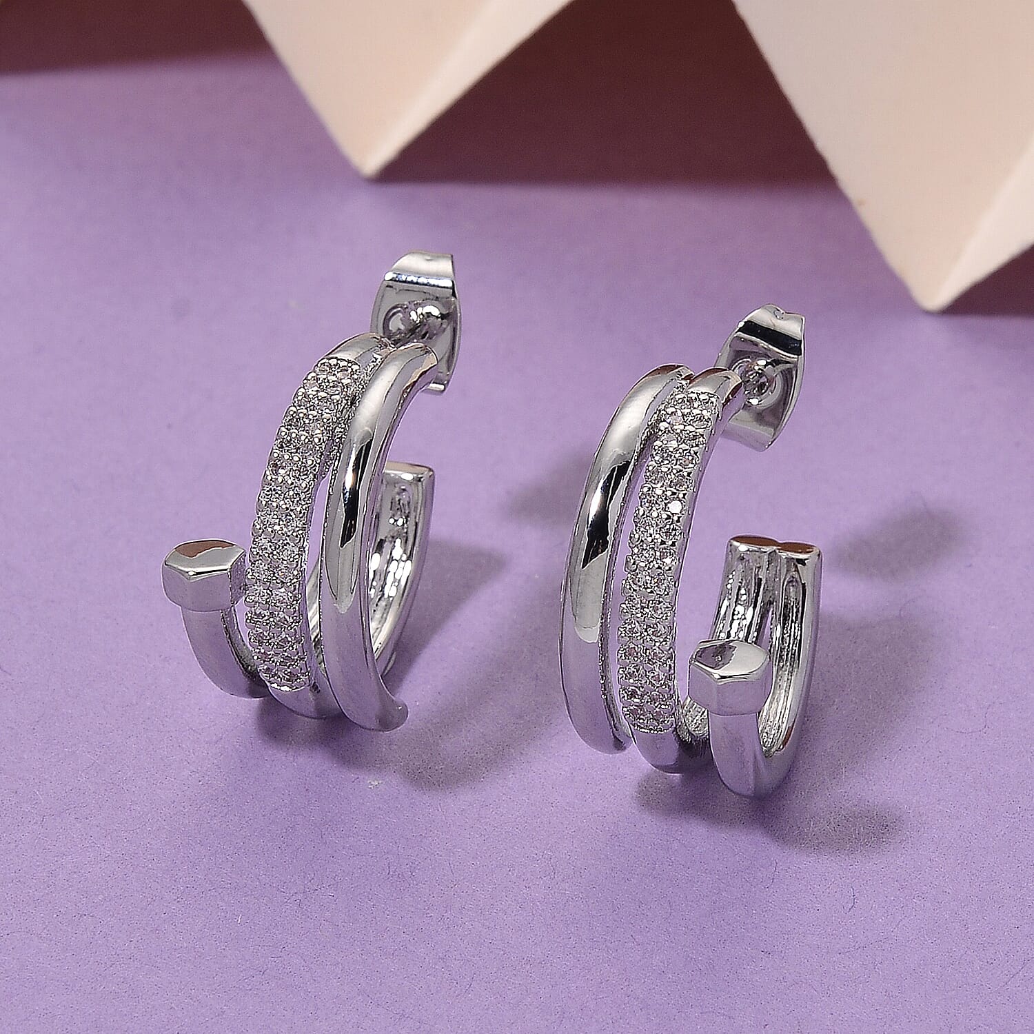 Boutique Closeout - Austrian White Crystal Earrings in Silver Plated