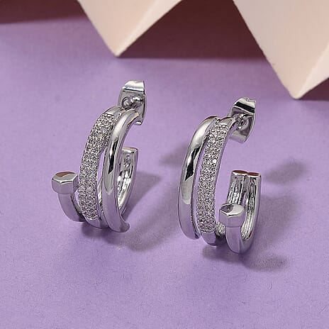 Boutique Closeout - Austrian White Crystal Earrings in Silver Plated