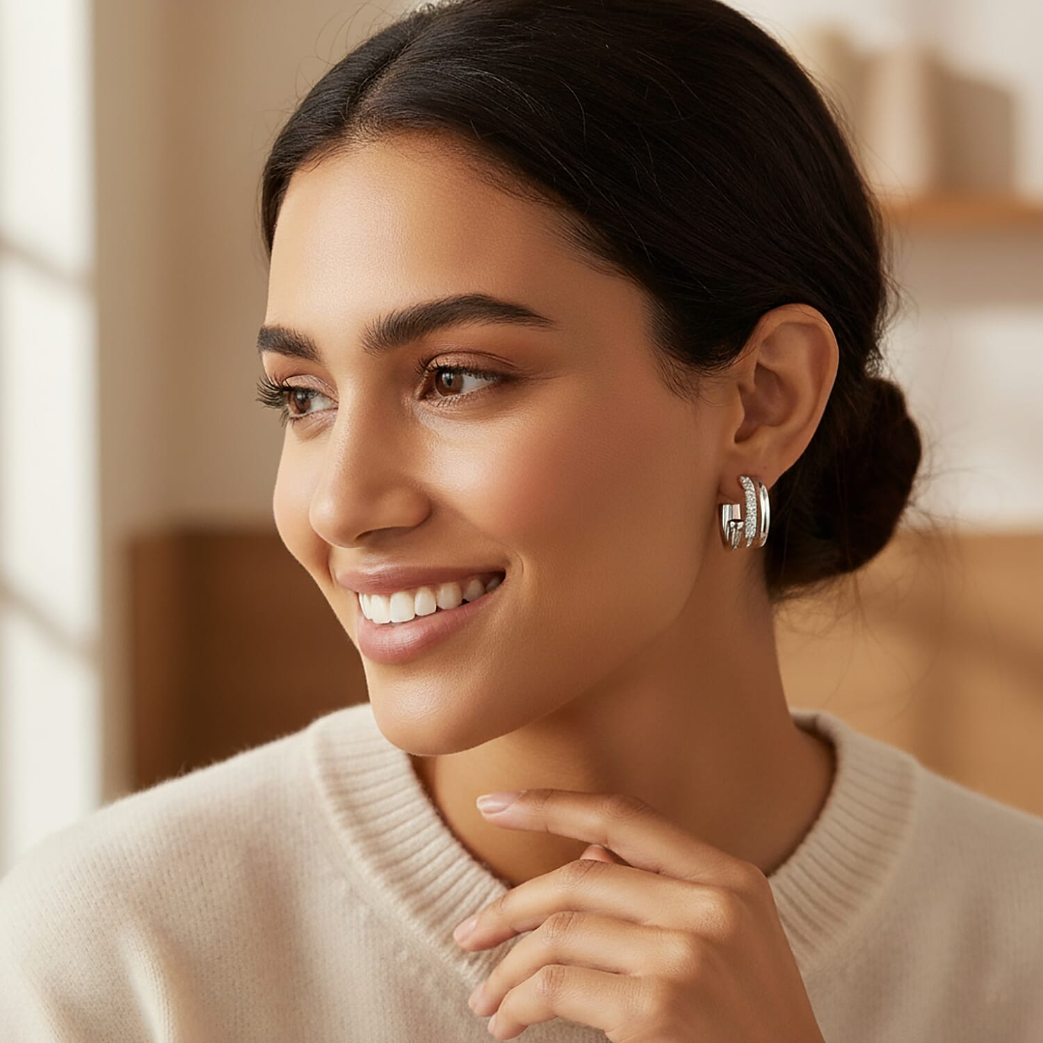 Boutique Closeout - Austrian White Crystal Earrings in Silver Plated