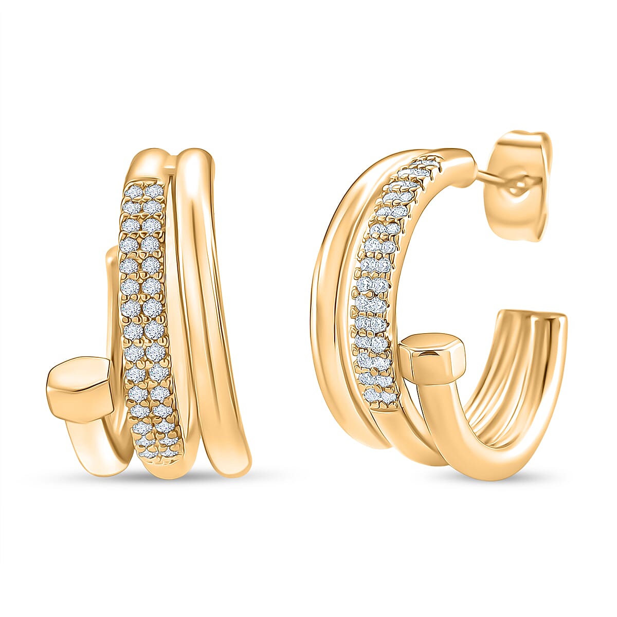 Boutique Closeout - Austrian White Crystal Earrings in Yellow Gold Plated