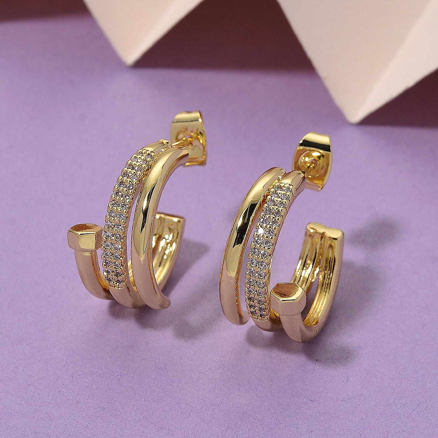 Boutique Closeout - Austrian White Crystal Earrings in Yellow Gold Plated