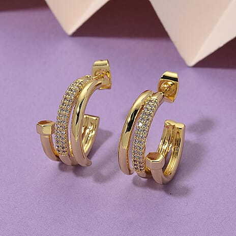 Boutique Closeout - Austrian White Crystal Earrings in Yellow Gold Plated