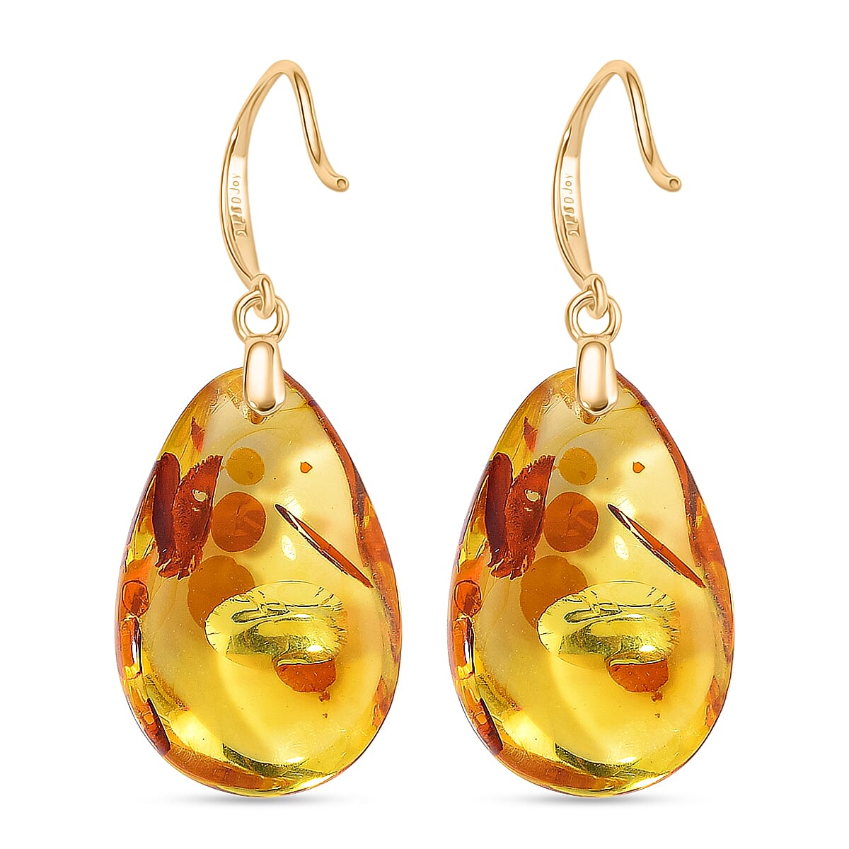 D'joy Amber Earring with Hook in Yellow Gold Plating Sterling Silver 6.85 Ct.