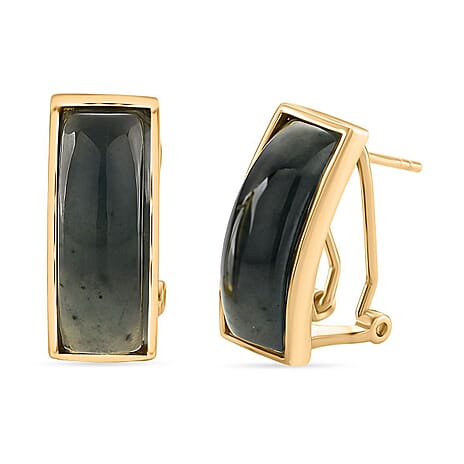 Natural Type A Jadeite Earring with French Clip in Yellow Gold Plating Sterling Silver 8.00 Ct.