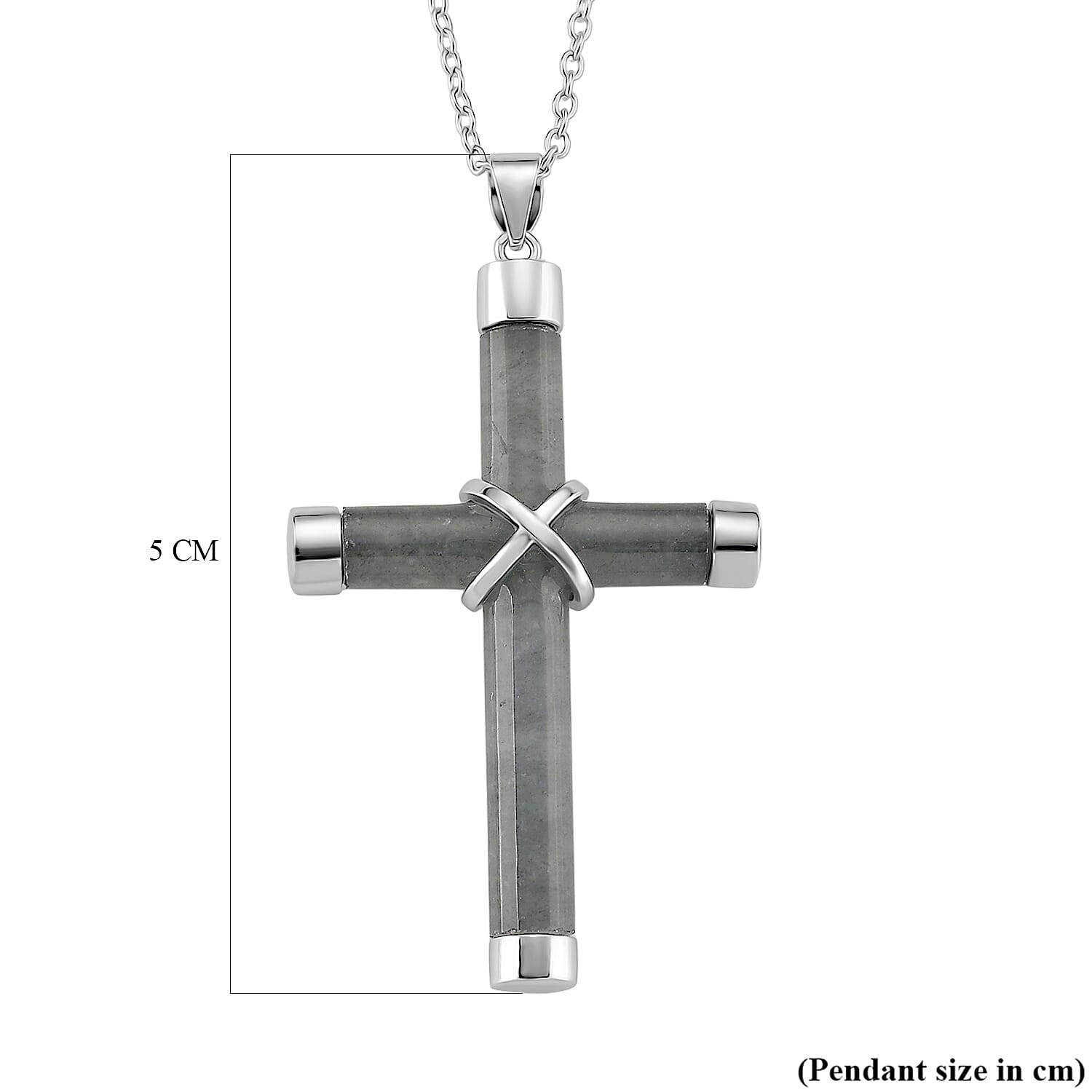 Natural Type A Jadeite Cross Pendant with Chain (Size 20) with Lobster Clasp in Rhodium Overlay Sterling Silver 15.00 Ct.