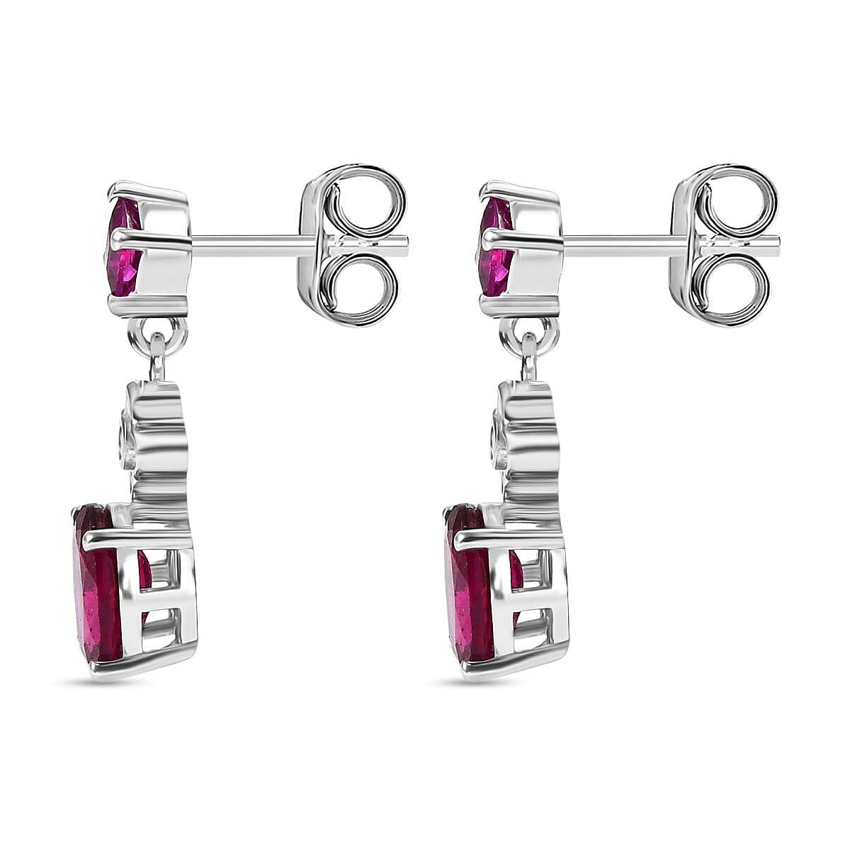 Djoy Orissa Rhodolite Garnet & White Zircon Dangling Earring with Push Back in Rhodium Overlay Sterling Silver 2.30 Ct.