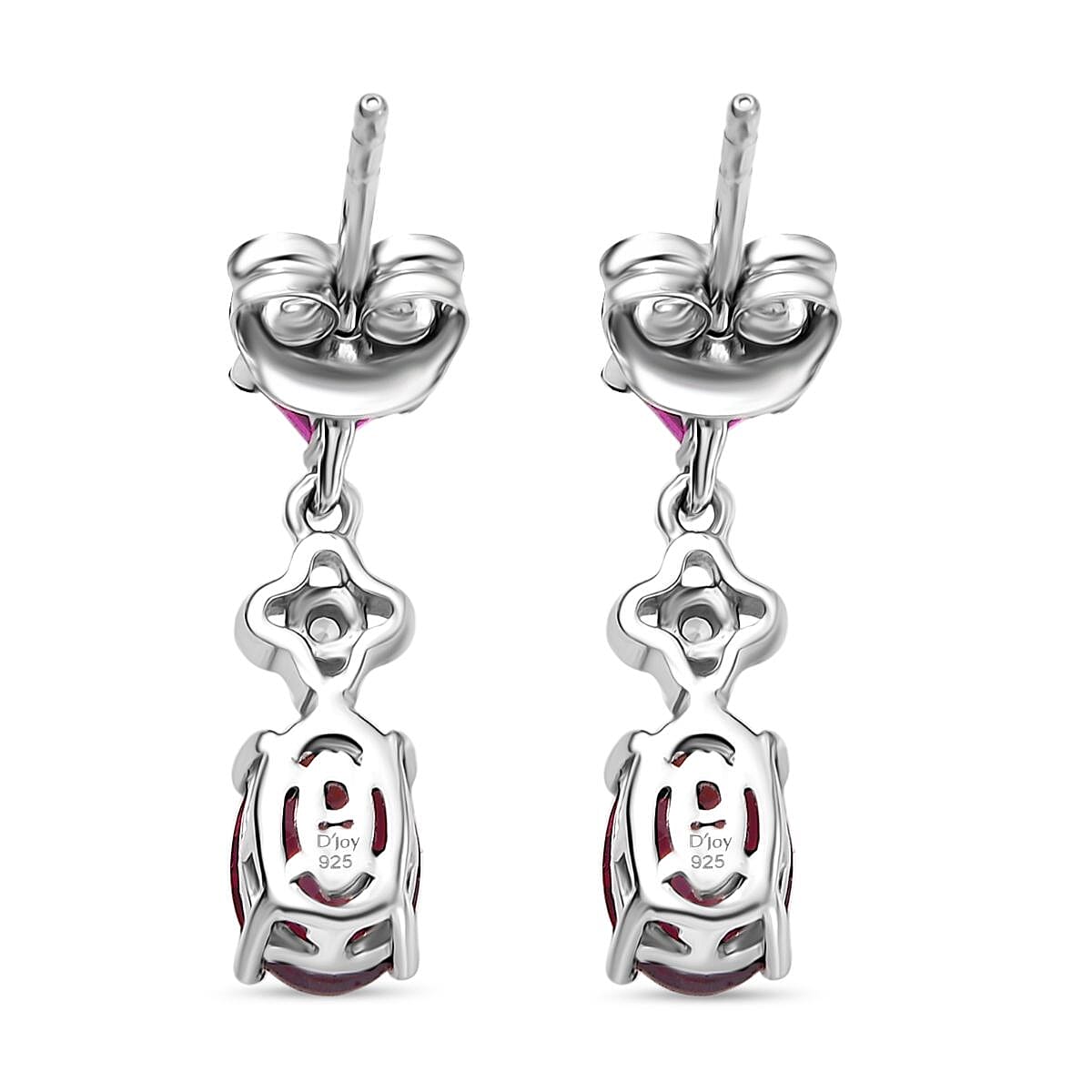 Djoy Orissa Rhodolite Garnet & White Zircon Dangling Earring with Push Back in Rhodium Overlay Sterling Silver 2.30 Ct.