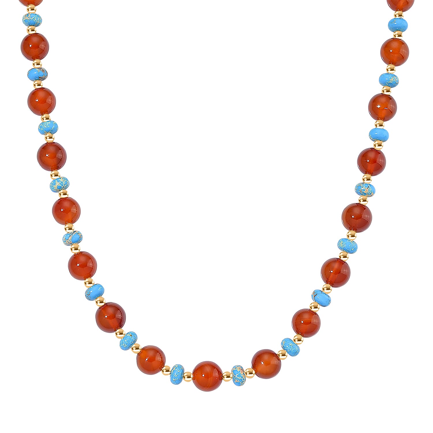 Pueblo Style Collection Launch - Ruby Agate & Blue Imperial Jasper Necklace (Size 18 - 2) in Yellow Gold Overlay 230.00 Ct.