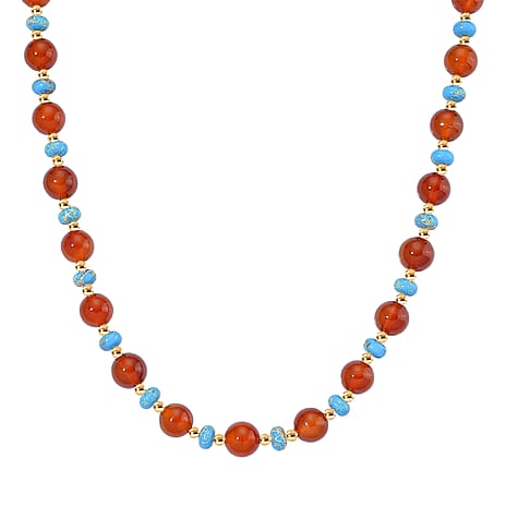 Red Agate & Blue Imperial Jasper Necklace (Size 18 - 2) in Yellow Gold Plating 230.00 Ct.
