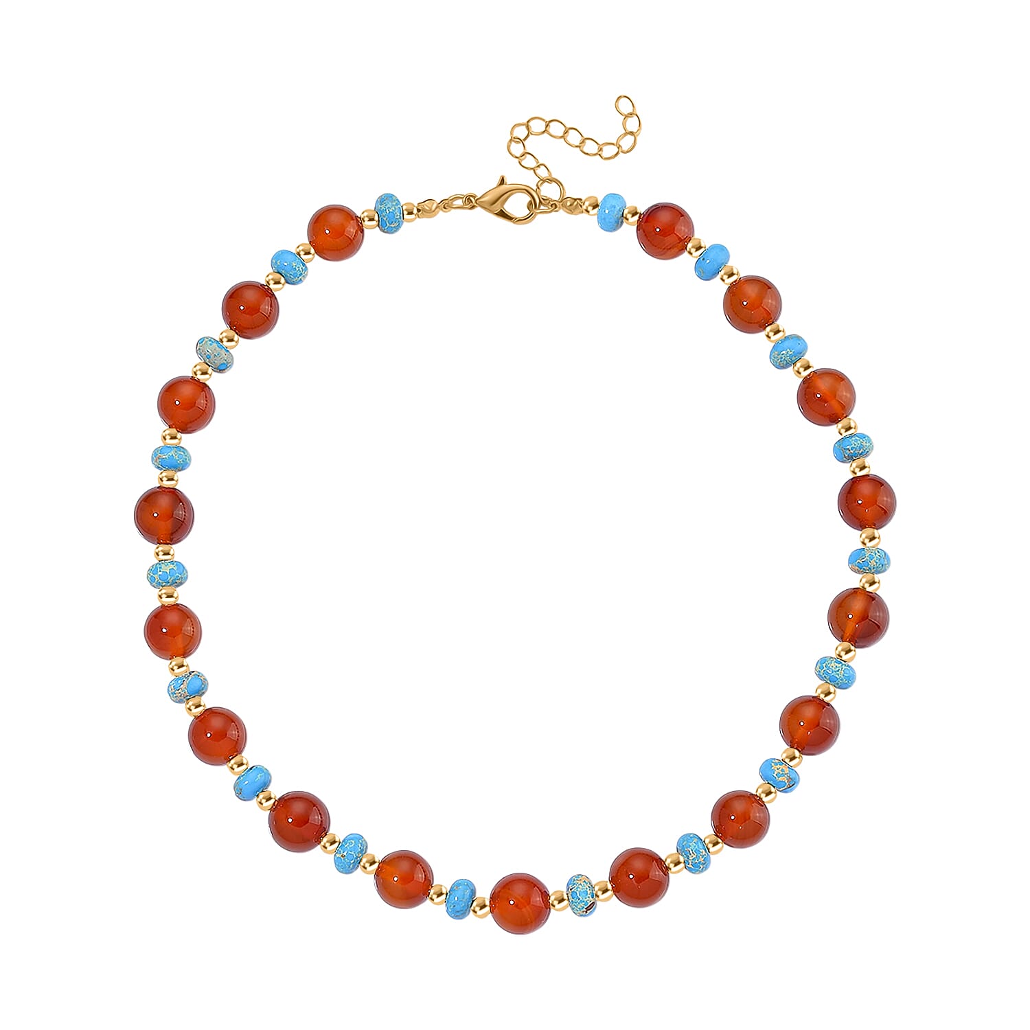 Pueblo Style Collection Launch - Ruby Agate & Blue Imperial Jasper Necklace (Size 18 - 2) in Yellow Gold Overlay 230.00 Ct.