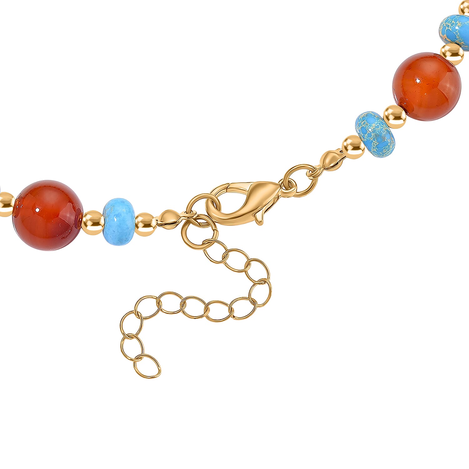 Pueblo Style Collection Launch - Ruby Agate & Blue Imperial Jasper Necklace (Size 18 - 2) in Yellow Gold Overlay 230.00 Ct.