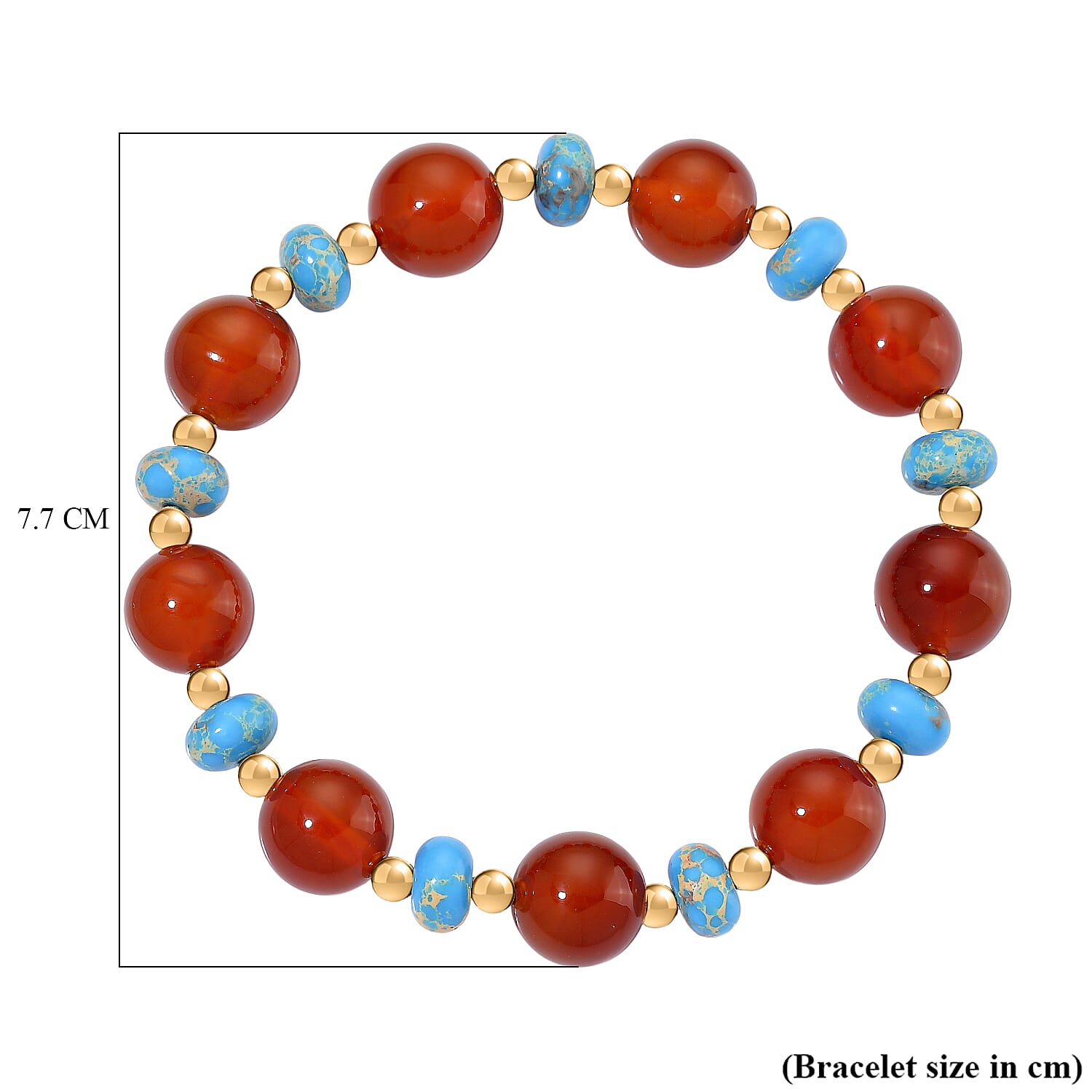 Pueblo Style Collection Launch - Ruby Agate & Blue Imperial Jasper Bracelet (Size 7.5 Strechable) in Yellow Gold Overlay 110.00 Ct.