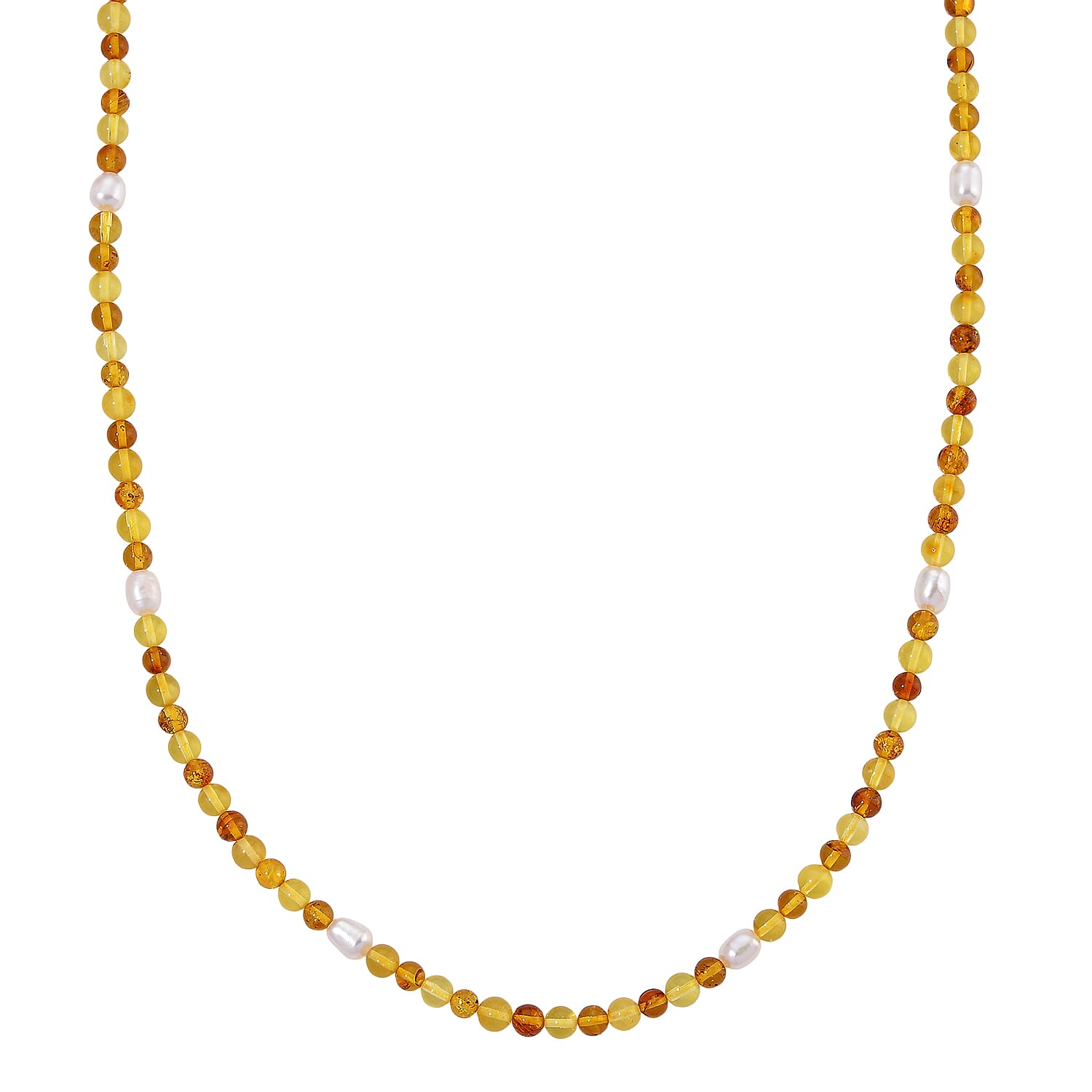 Multi Colour Baltic Amber & Fresh Water Pearl  Necklace (Size - 20) with Screw Clasp 35.00 Ct.