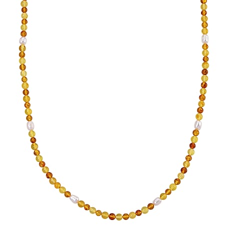 Multi Colour Baltic Amber & Fresh Water Pearl  Necklace (Size - 20) with Screw Clasp 35.00 Ct.
