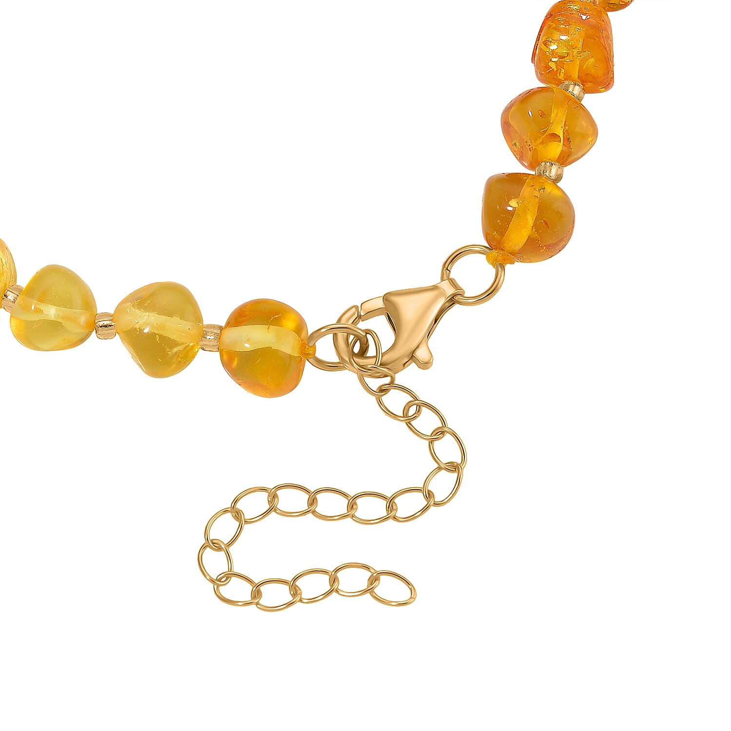 D'Joy Multi Colour Amber & White Fresh Water Pearl Bracelet (Size - 7.5 - 2 Ext) with Lobster Clasp in Yellow Gold Plating Sterling Silver 17.9 Ct.