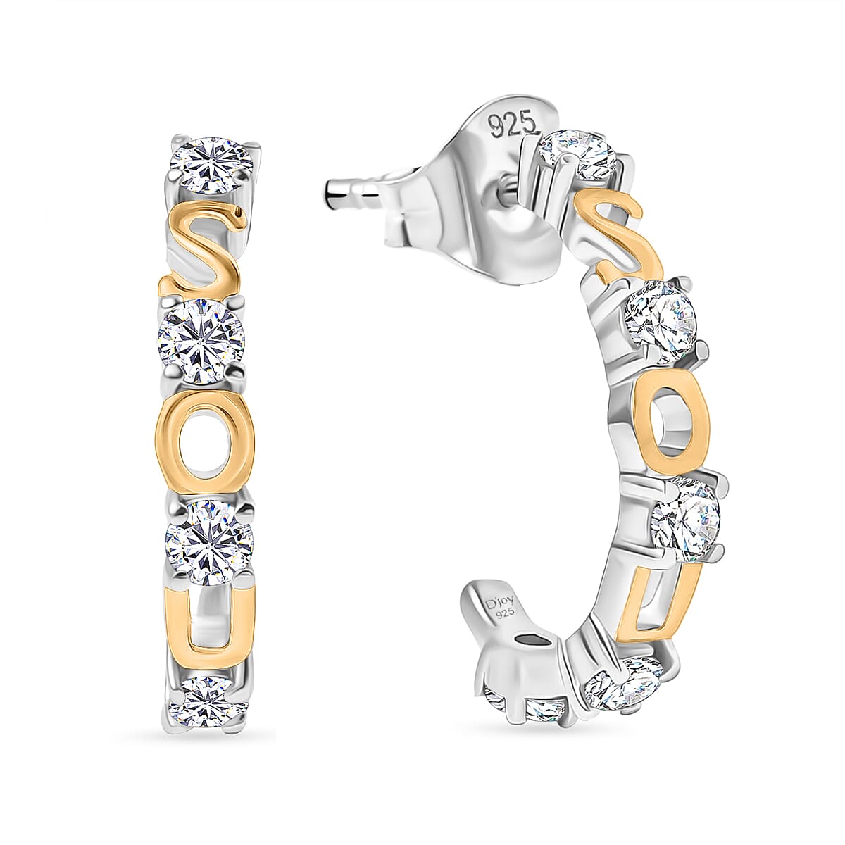 Moissanite J Hoop Half Hoop Earring Sterling Silver  0.600  Ct.