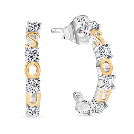 Moissanite J Hoop Half Hoop Earring Sterling Silver  0.600  Ct.