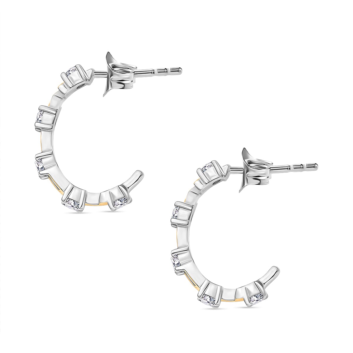 Moissanite J Hoop Half Hoop Earring Sterling Silver  0.600  Ct.