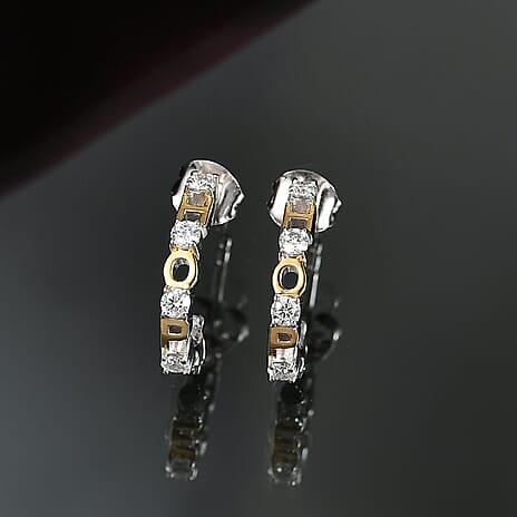 D&rsquo;joy Moissanite J Hoop Half Hoop Earring Sterling Silver  0.600  Ct.