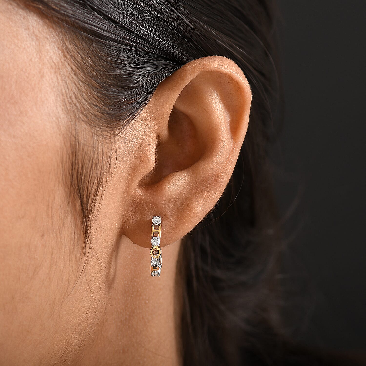 D’joy Moissanite J Hoop Half Hoop Earring Sterling Silver  0.600  Ct.