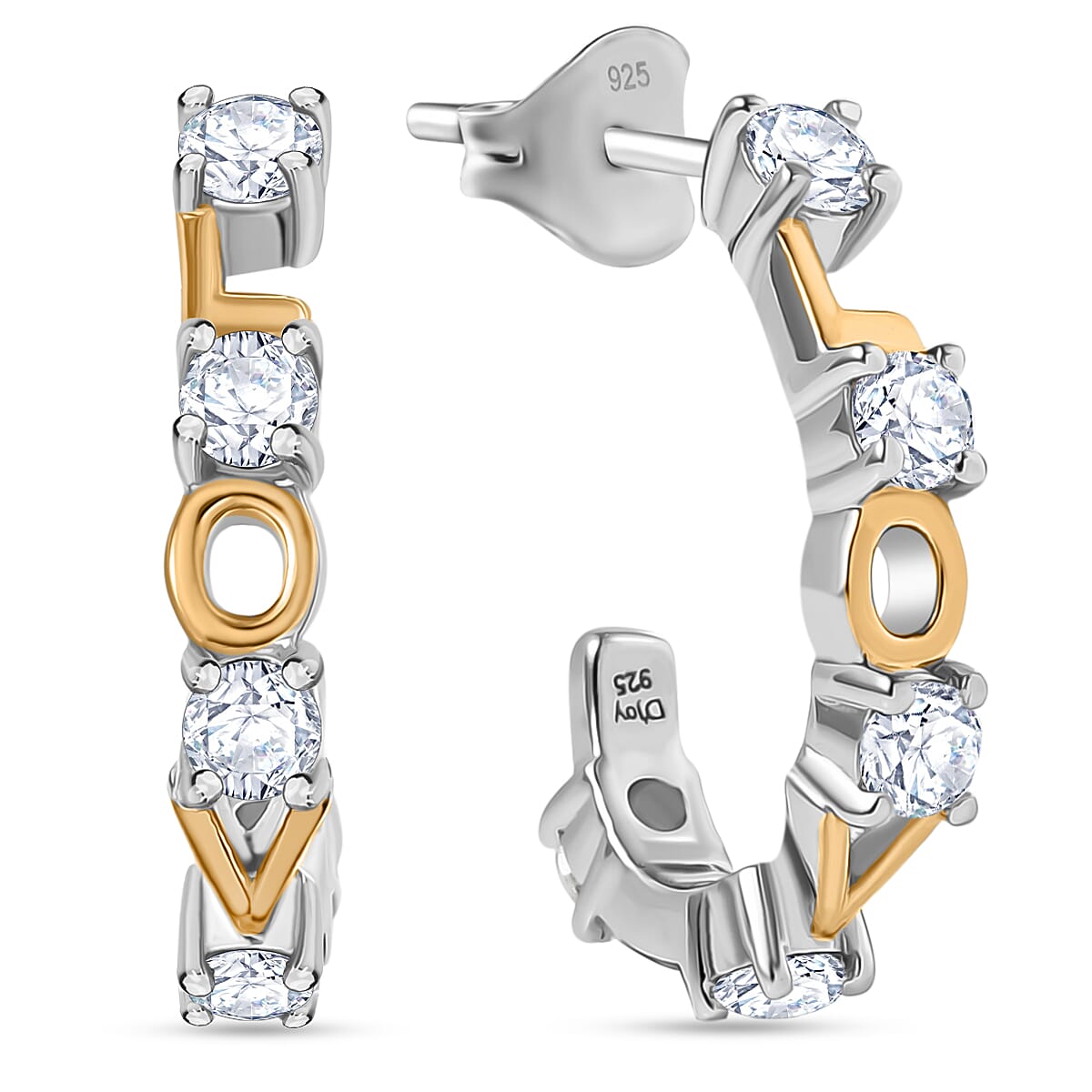 D’joy Moissanite J Hoop Half Hoop Earring Sterling Silver  0.600  Ct.