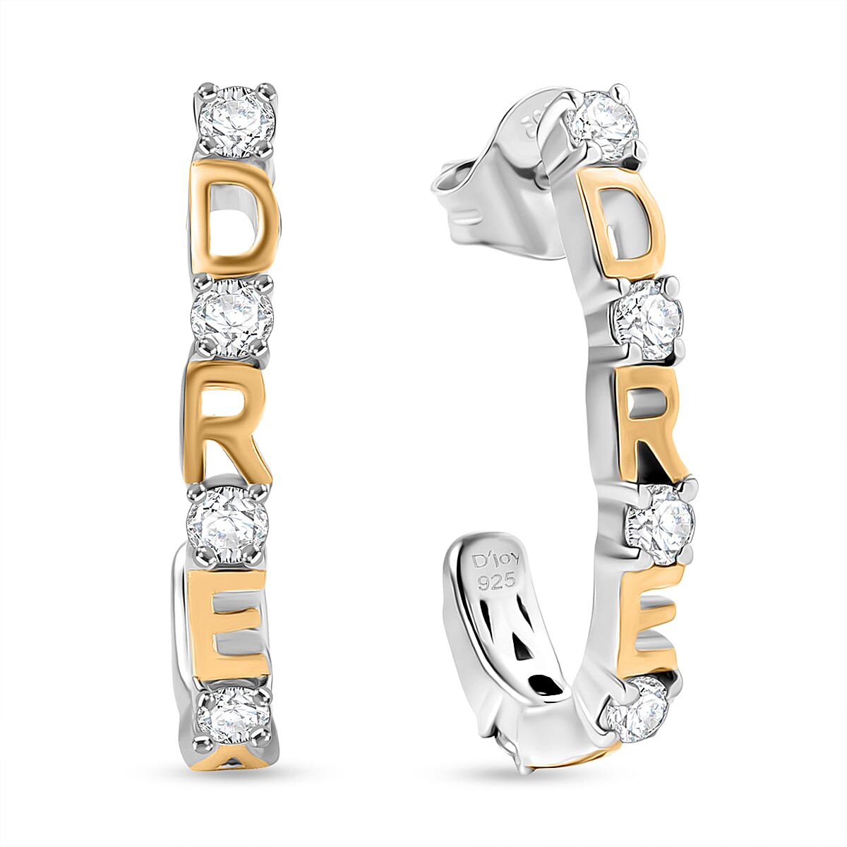 D’joy Moissanite J Hoop Half Hoop Earring Sterling Silver  0.600  Ct.