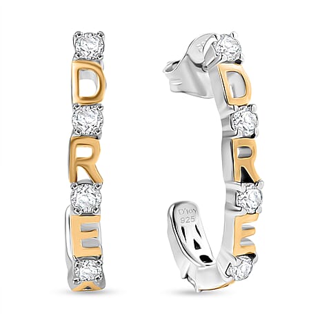 D’joy Moissanite J Hoop Half Hoop Earring Sterling Silver  0.600  Ct.