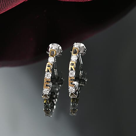 D&rsquo;joy Moissanite J Hoop Half Hoop Earring Sterling Silver  0.600  Ct.