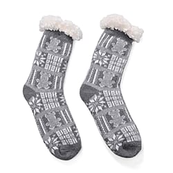 Christmas Snowman Design Warm Sherpa Socks -  Maroon