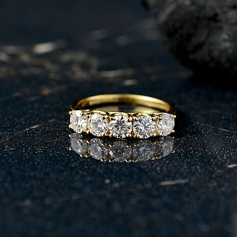 Moissanite Band Ring in 18K Yellow Gold Plating Sterling Silver 1.05 Ct.
