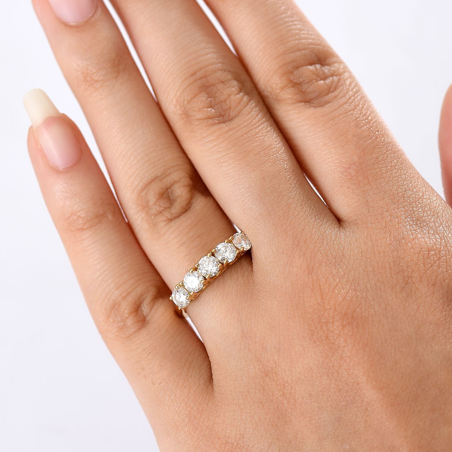 Moissanite Band Ring in 18K Yellow Gold Plating Sterling Silver 1.05 Ct.