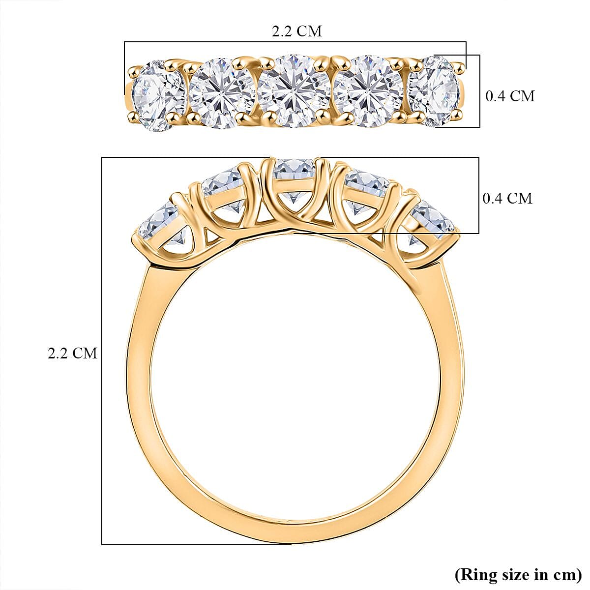 Moissanite Band Ring in 18K Yellow Gold Plating Sterling Silver 1.05 Ct.