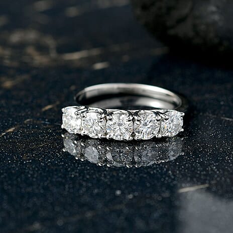 Moissanite Band Ring in Platinum Overlay Sterling Silver 1.05 Ct.