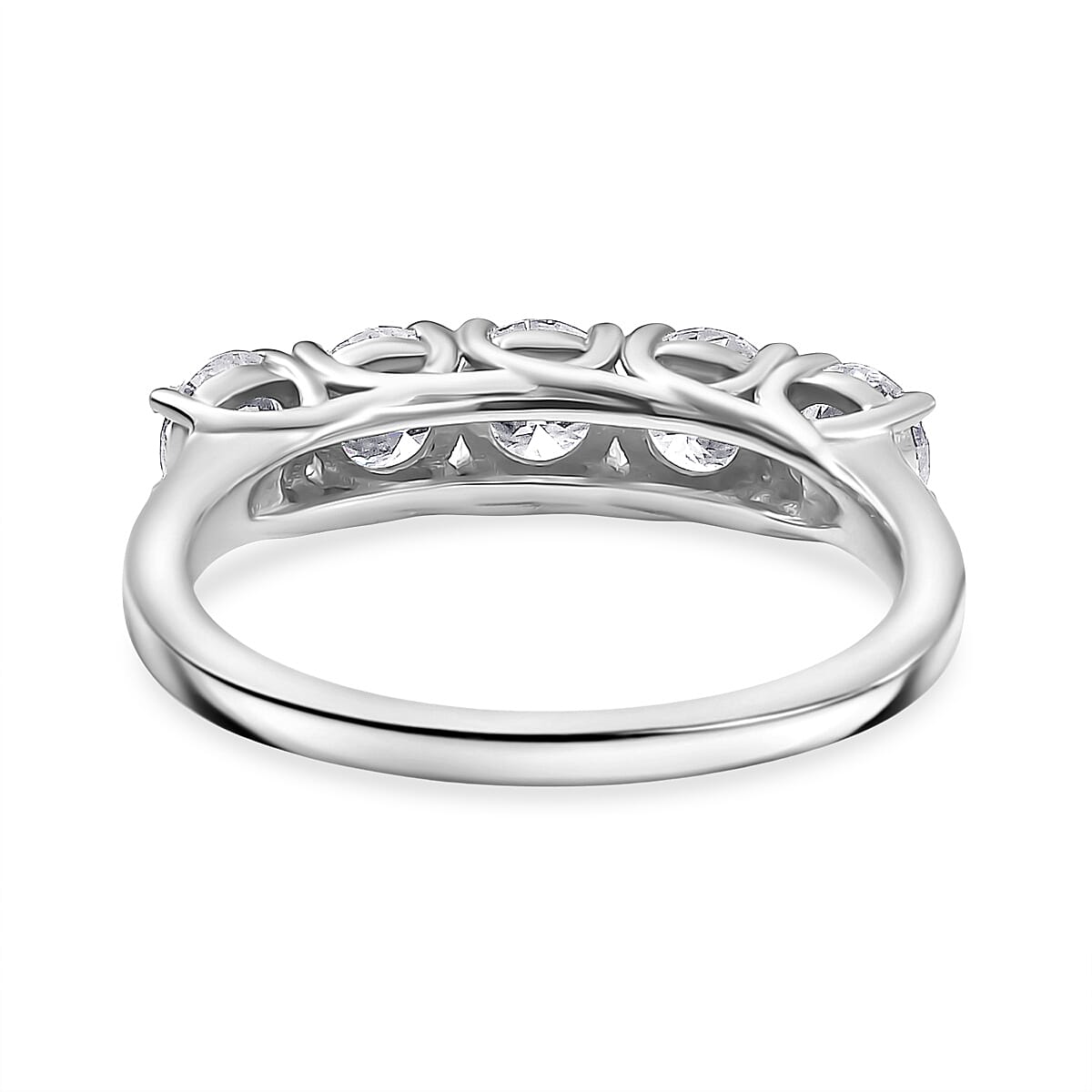 Moissanite Band Ring in Platinum Overlay Sterling Silver 1.05 Ct.