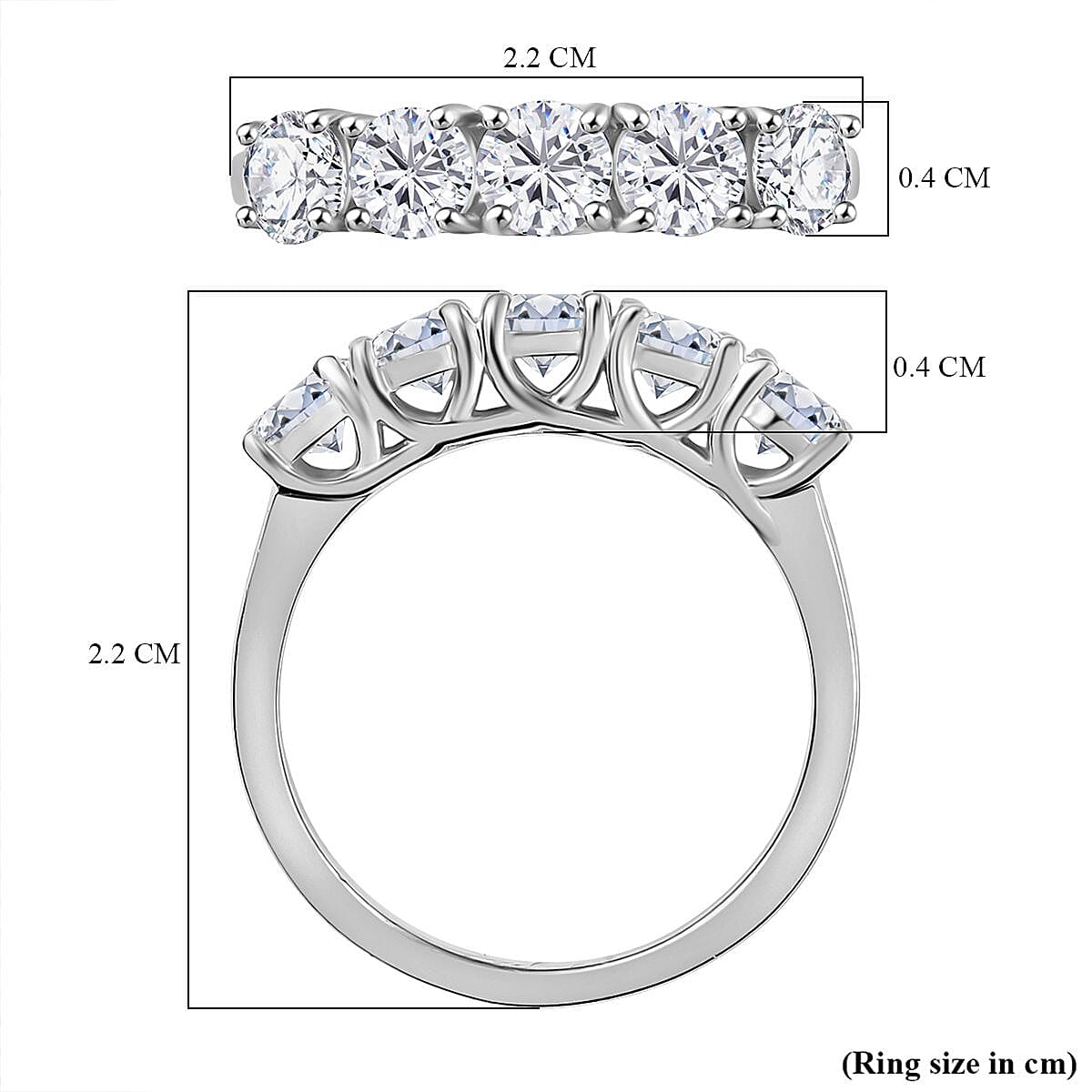 Moissanite Band Ring in Platinum Overlay Sterling Silver 1.05 Ct.