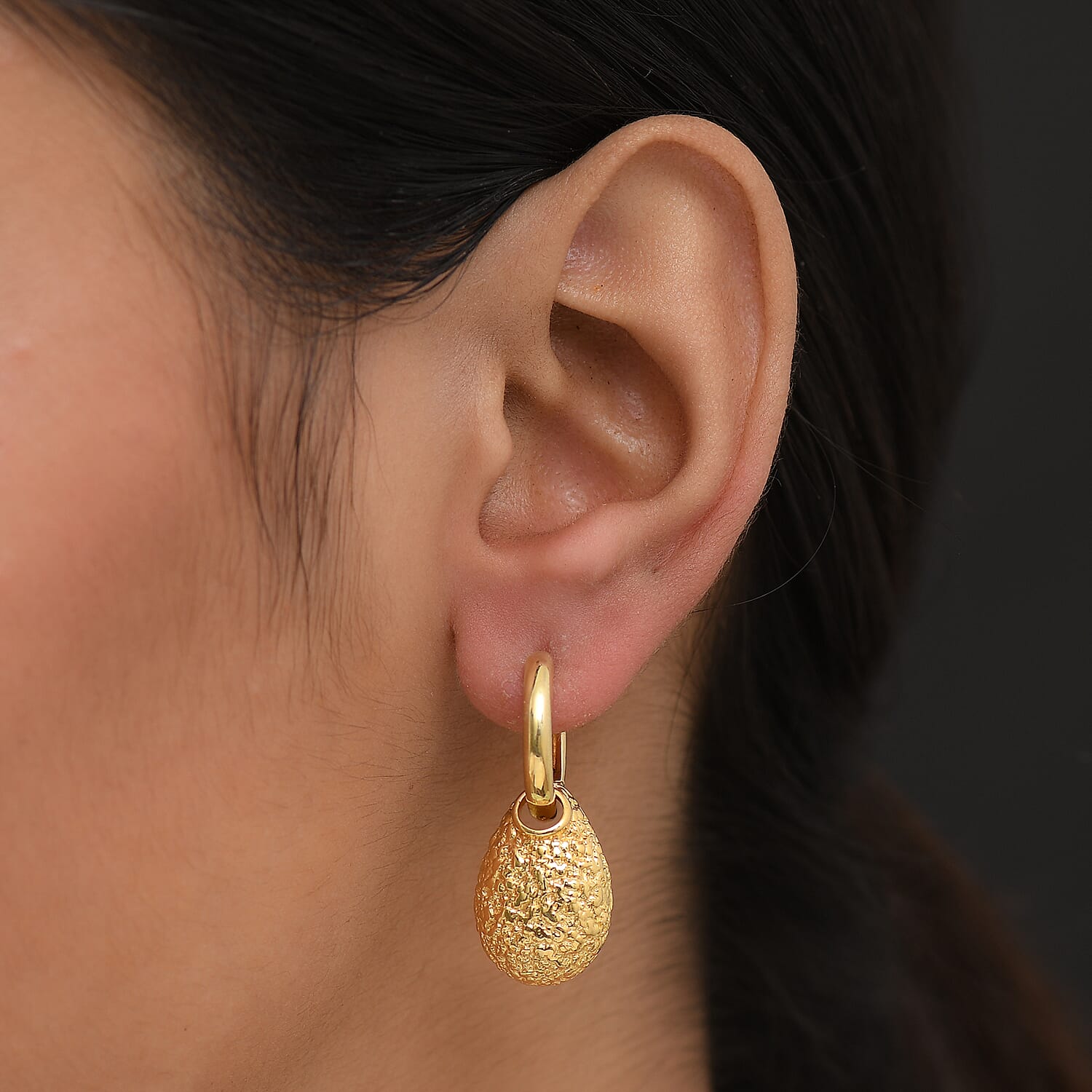 Designer Closeout - Textured Drop Earrings With Hoop Clasp