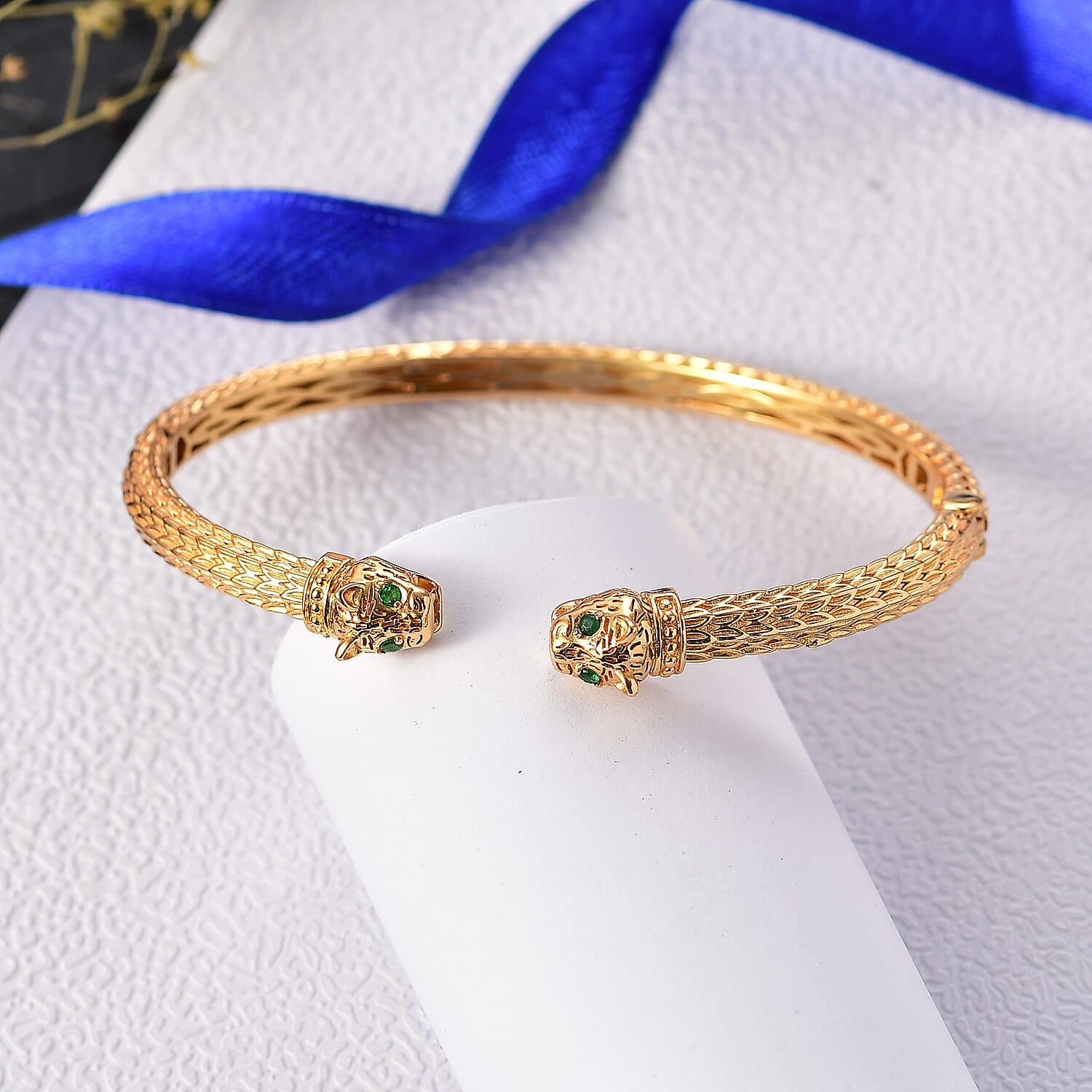 Designer Inspired - Emerald Full Bangle in Yellow Gold Plated
