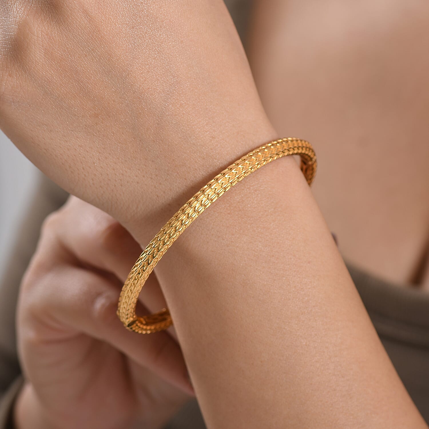 Designer Inspired - Emerald Full Bangle in Yellow Gold Plated