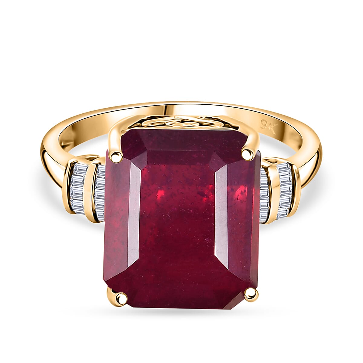 9K Yellow Gold AA African Ruby & White Diamond Ring 10.19 Ct.
