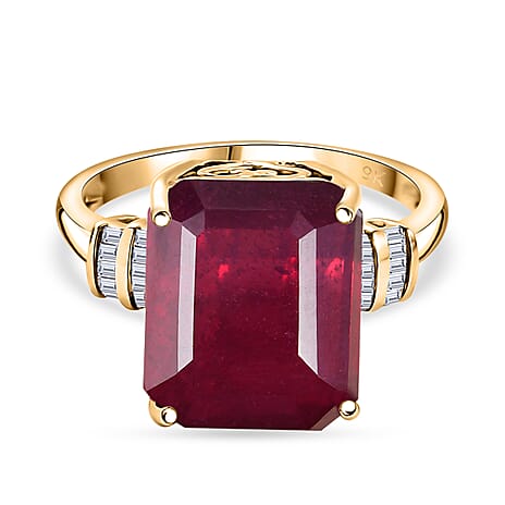 9K Yellow Gold AA African Ruby & White Diamond Ring 10.19 Ct.
