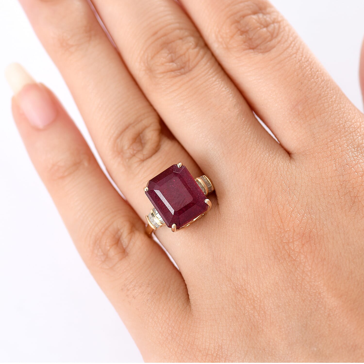 9K Yellow Gold AA African Ruby & White Diamond Ring 10.19 Ct.