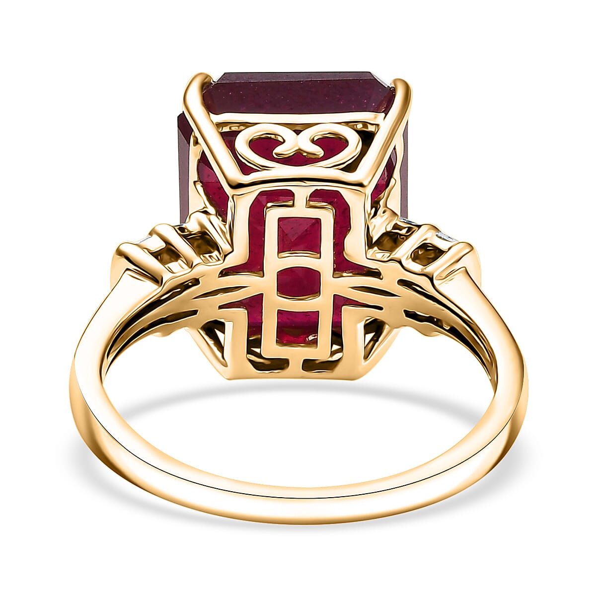 9K Yellow Gold AA African Ruby & White Diamond Ring 10.19 Ct.