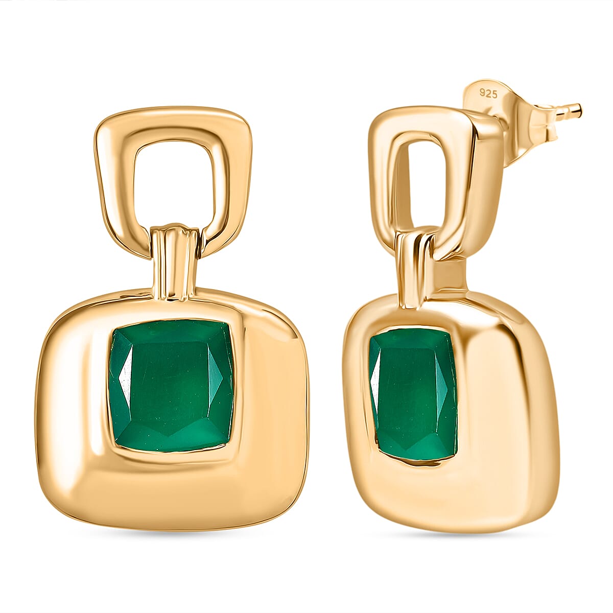 Verde Onyx Dangling Earring with Push Back in Yellow Gold Plating 4.12 Ct.