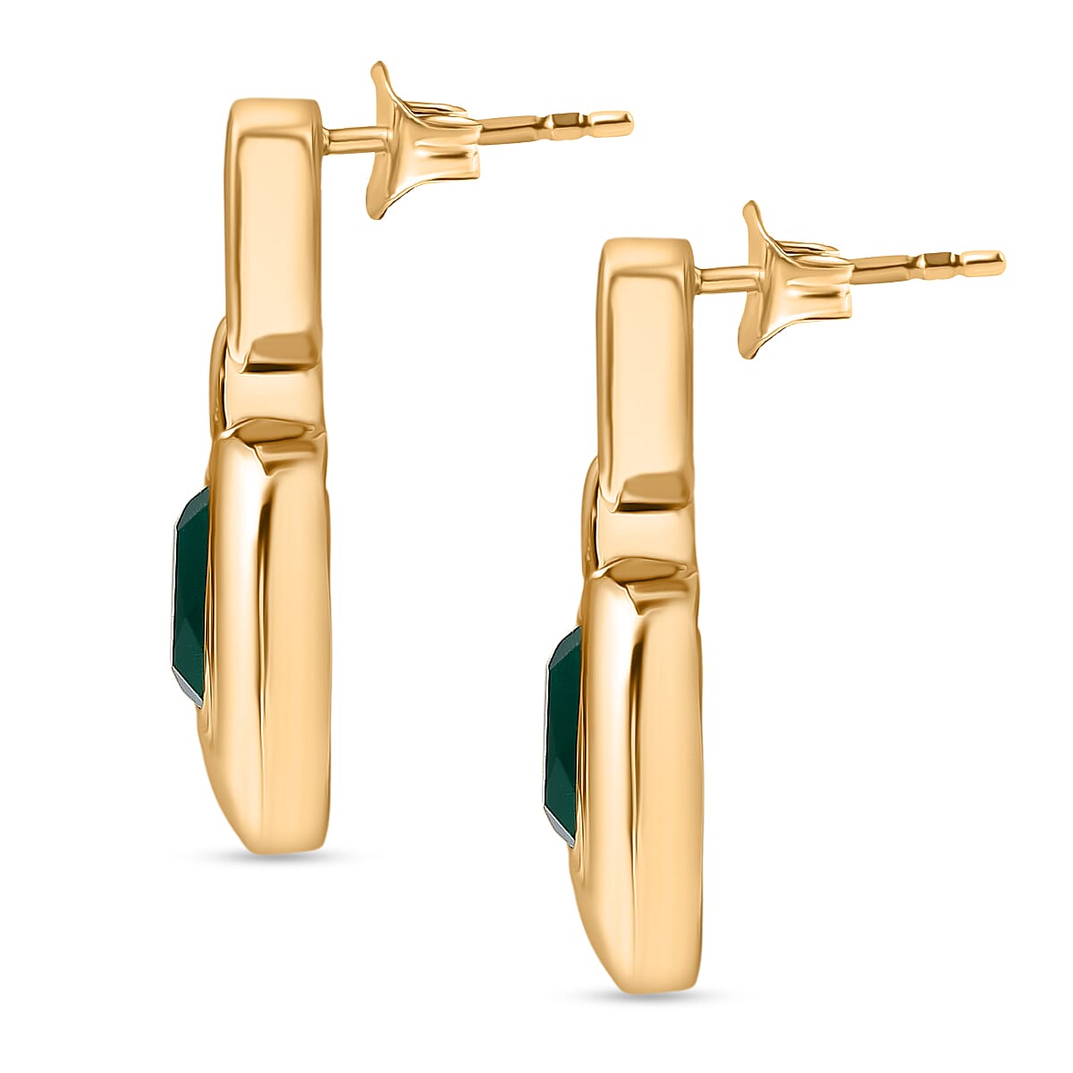 Verde Onyx Dangling Earring with Push Back in Yellow Gold Plating 4.12 Ct.