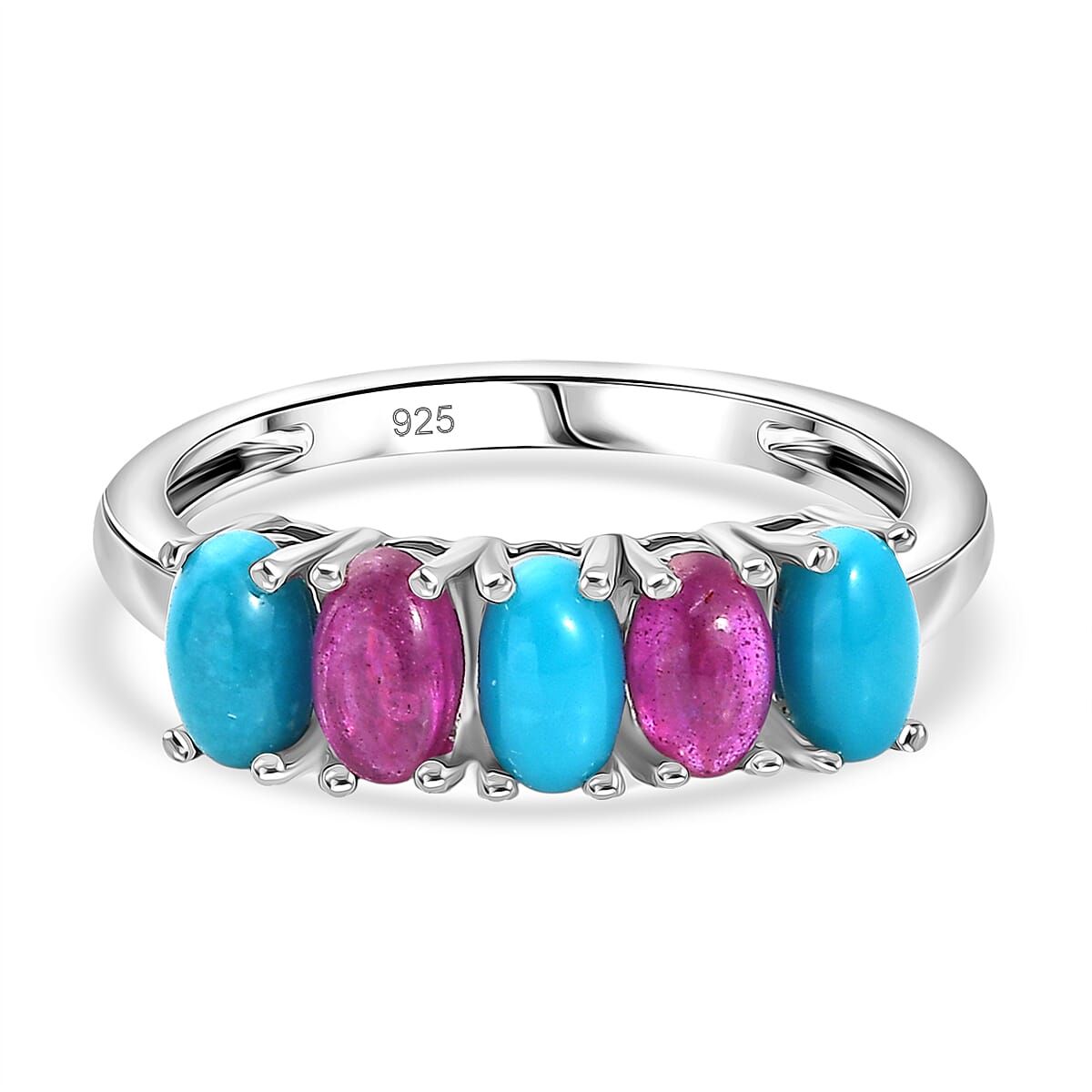 Lagoon Turquoise, African Ruby Ring in Platinum OverlaySterling Silver  1.656  Ct.