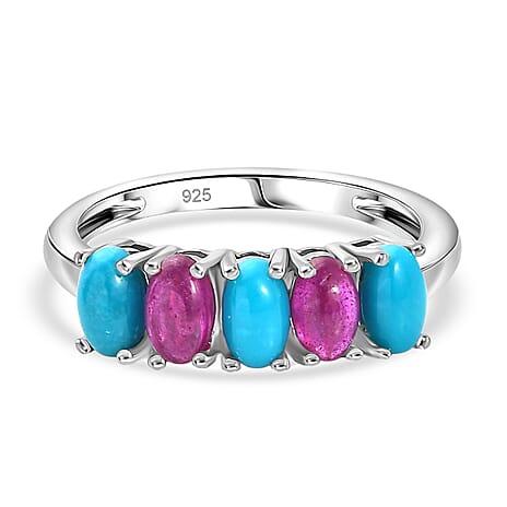 Lagoon Turquoise, African Ruby Ring in Platinum OverlaySterling Silver  1.656  Ct.